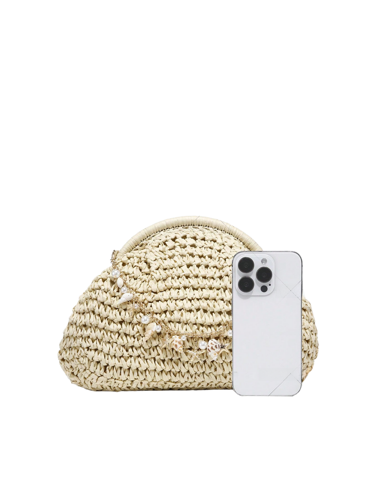 Woven Straw Shell Clutch Bag
