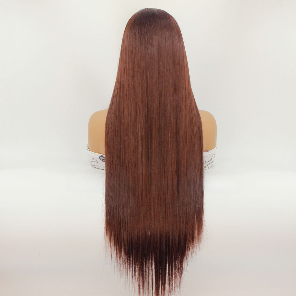 Red-Brown Lace Synthetic Wig with Pre-Pulled Hairline