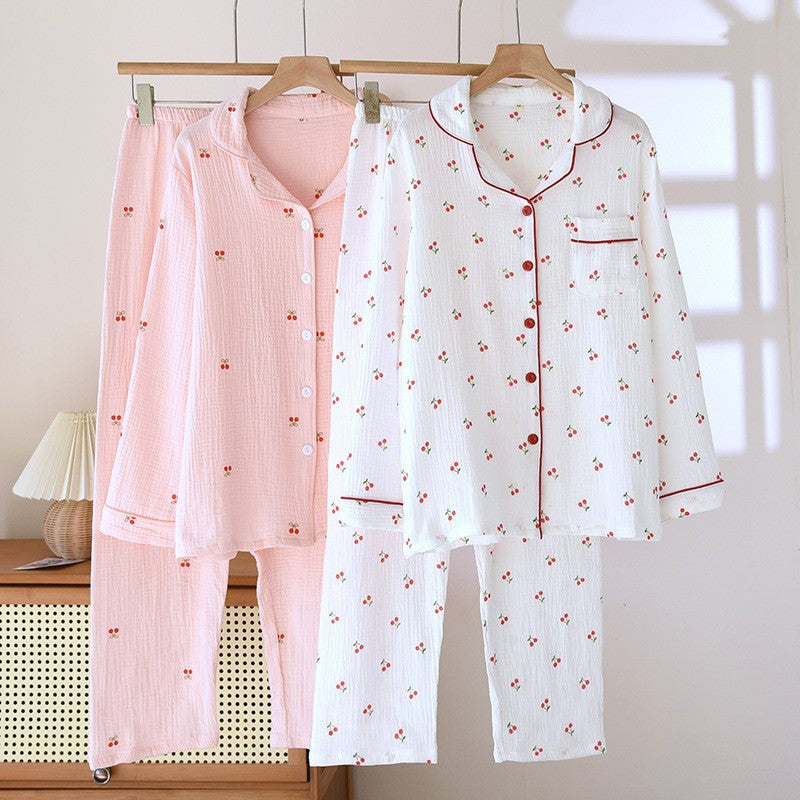 Women's Cotton Cartoon Lapel Pajama Set