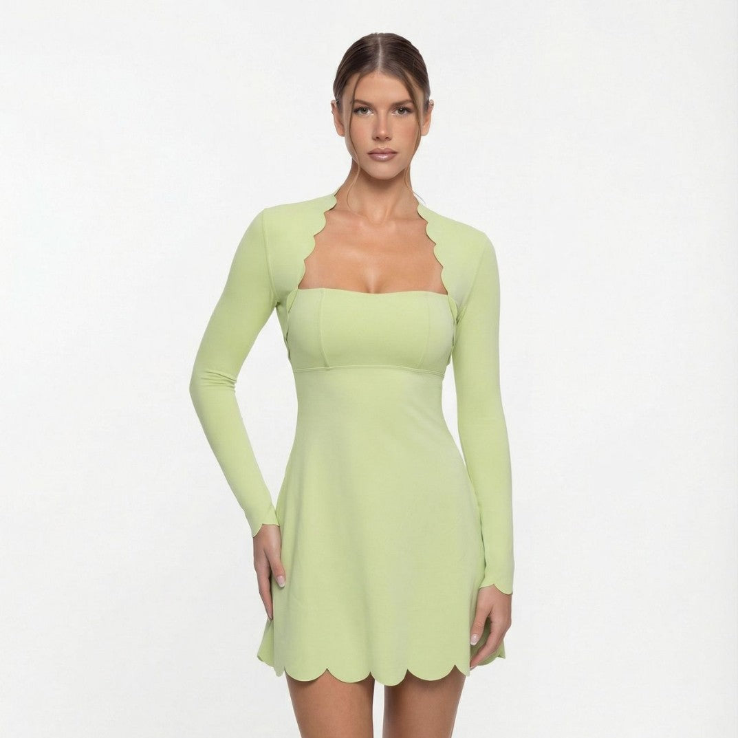 Womens Long Sleeve Athletic Dress with Lace Detail