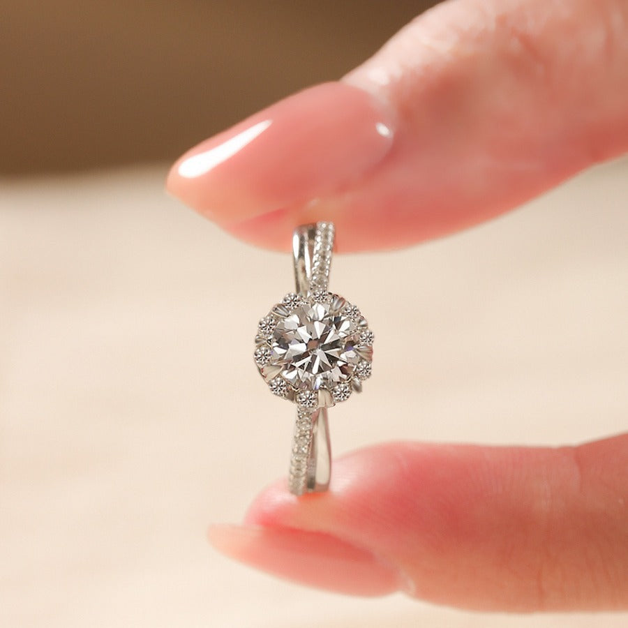 Adjustable Moissanite Engagement Ring with Geometric Design