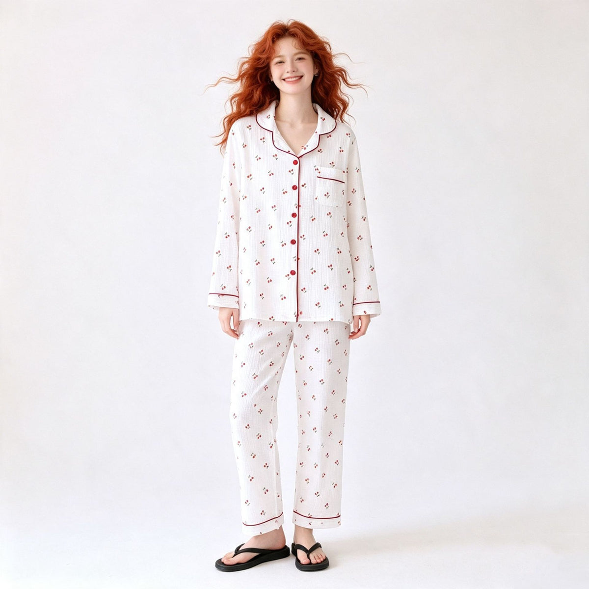 Women's Cotton Cartoon Lapel Pajama Set