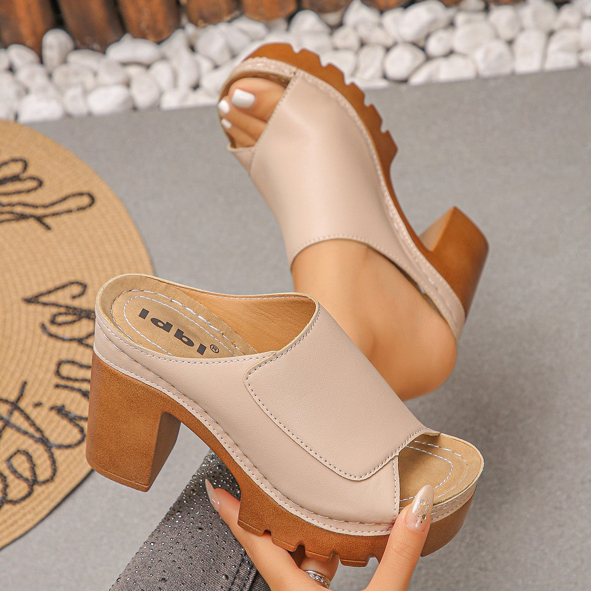 Platform Peep-Toe Sandals with Thick Heel