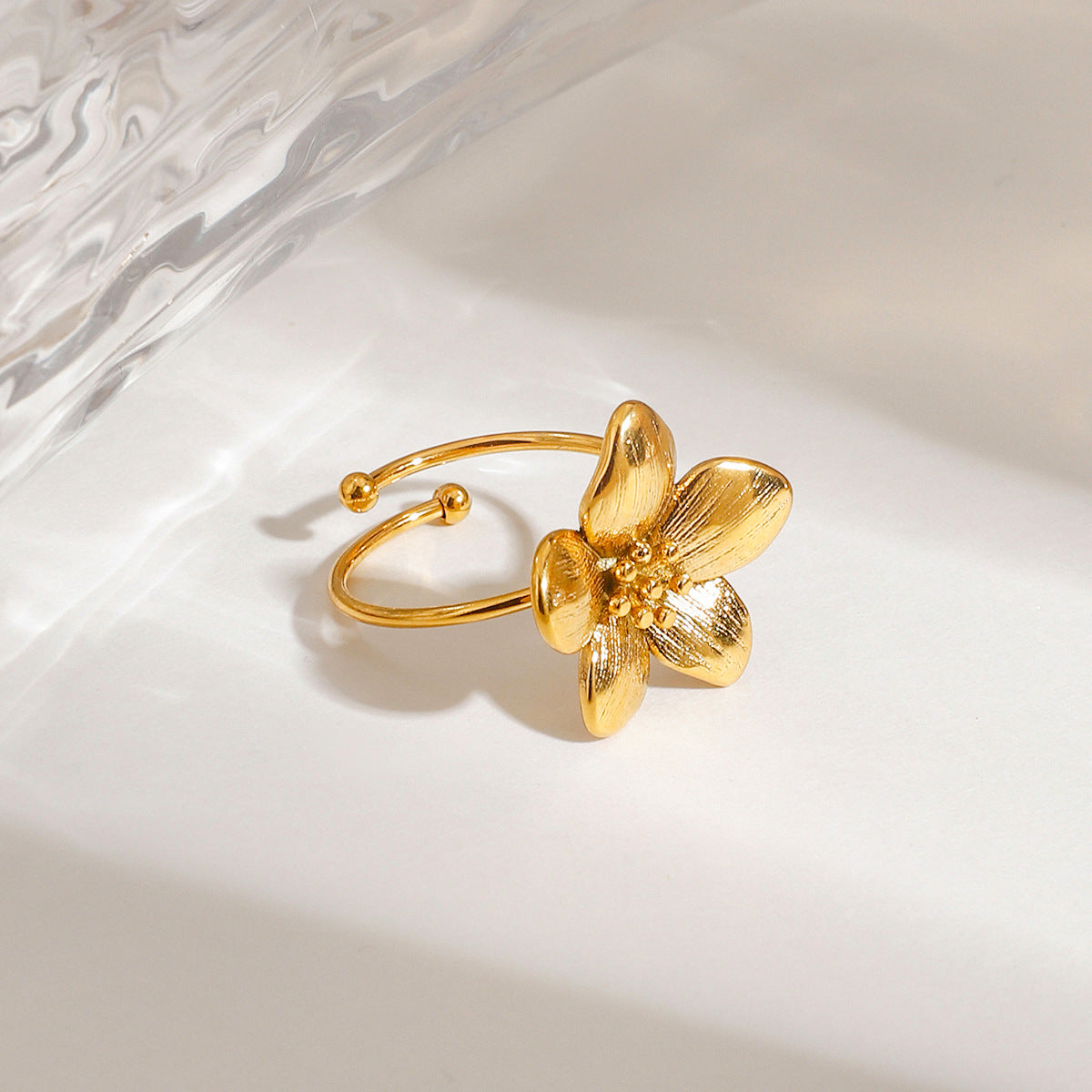 Floral Design Stainless Steel Adjustable Ring