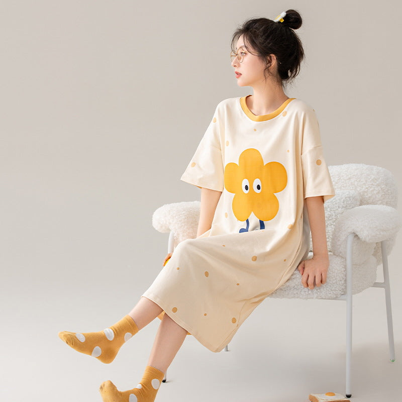 Pure Cotton Women Nightgown Summer Sleepwear