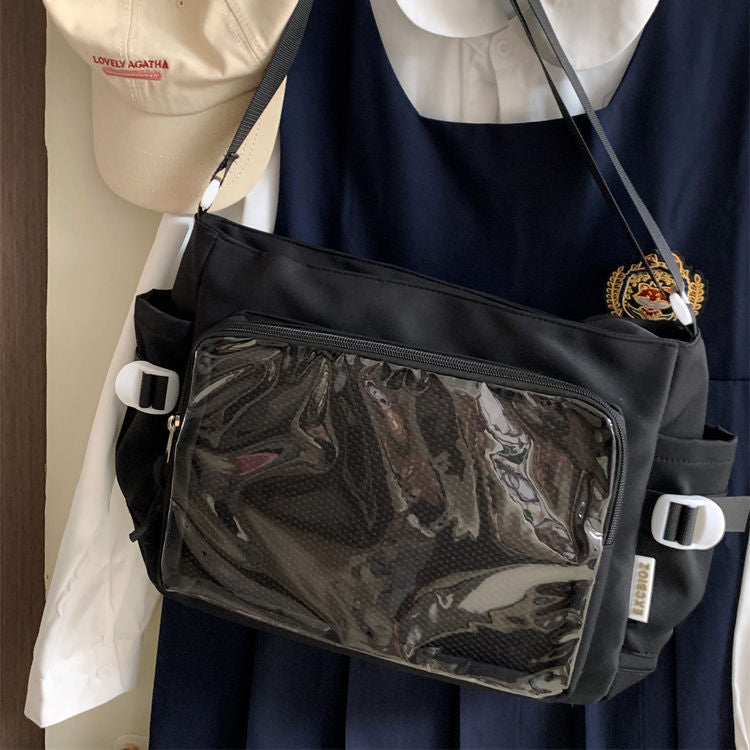 Transparent Crossbody Bag with Decorative Pendant