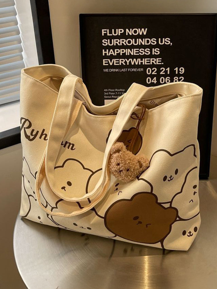 Casual Large-Capacity Bag for Female College Students ? Summer New Design with Cartoon Bear Pattern