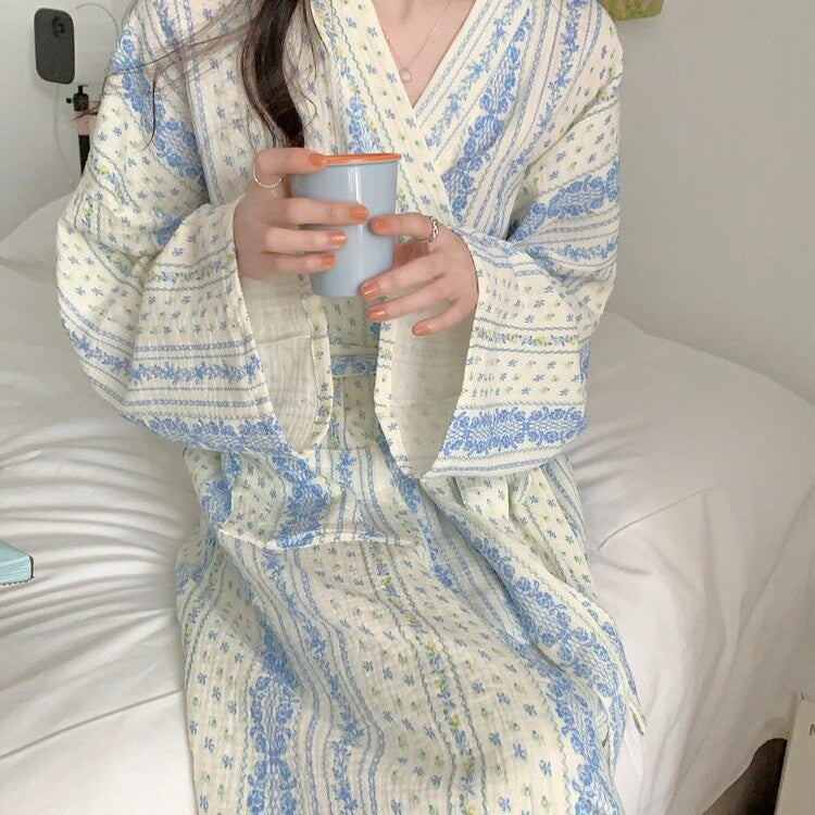 Retro Floral Nightgown Long Sleeve Sleepwear