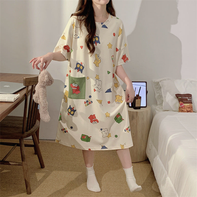 Women's Short Sleeve Nightgown Long Sleep Dress
