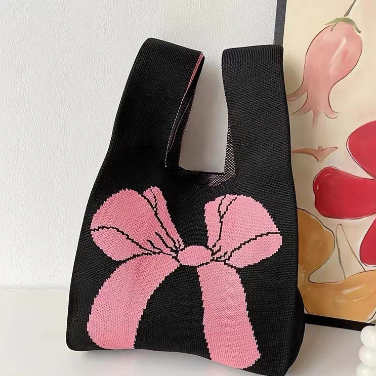 Knitted Woven Handbag with Floral Patterns