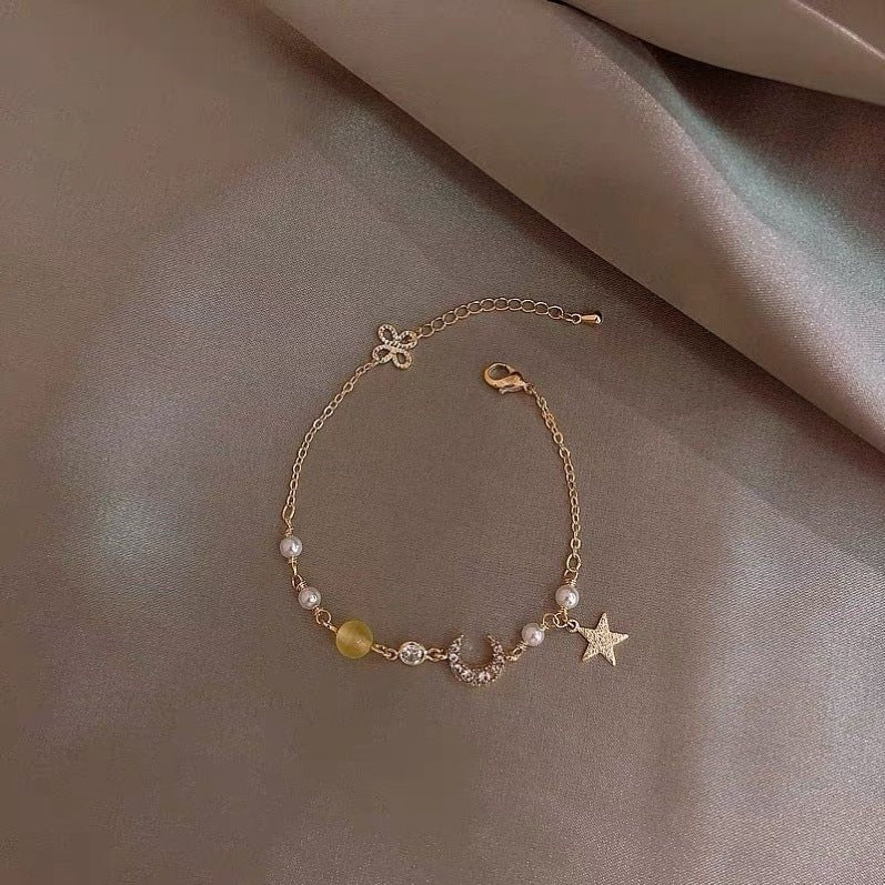Star Moon Zircon Pearl Bracelet