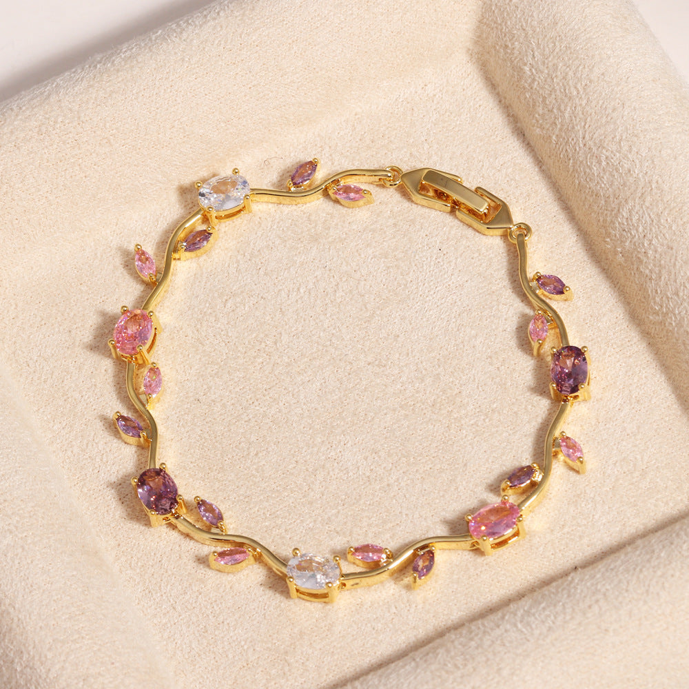 Multicolor Crystal Leaf Design Stackable Bracelet