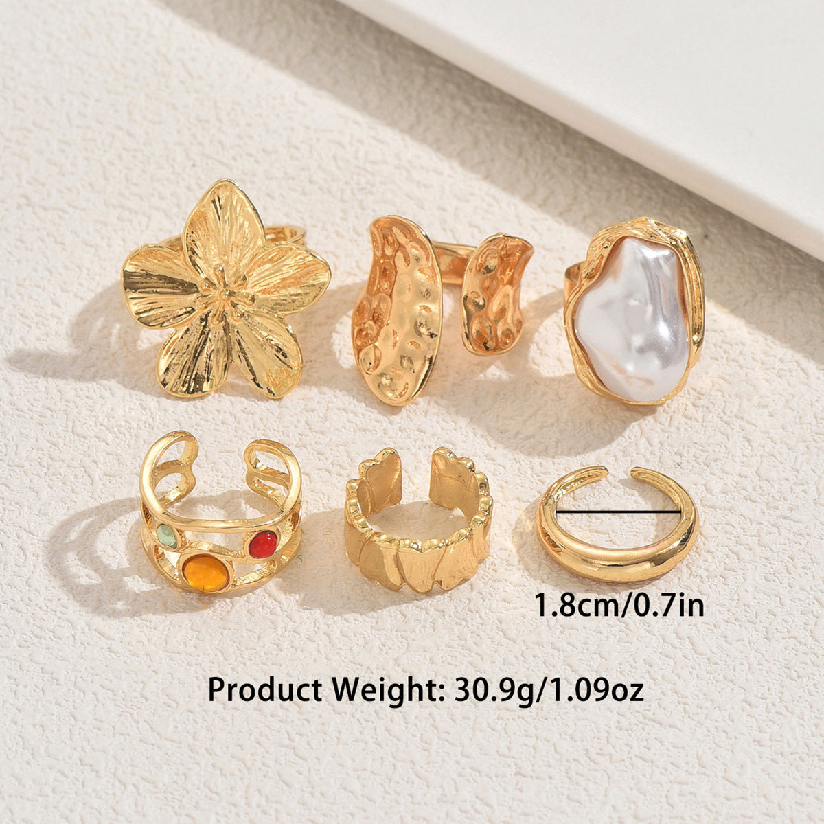 Ring Set Women's Floral Pearl Geometric