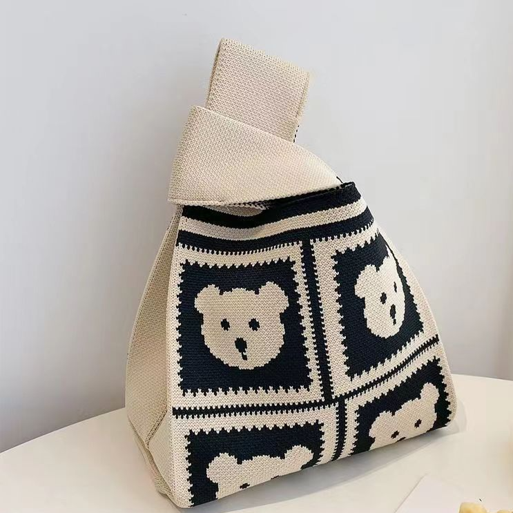 Knitted Woven Handbag with Floral Patterns