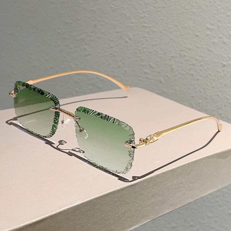 Personalized Broken Shape Lens Rimless Square Frame Sunglasses