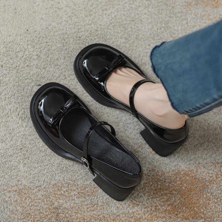 Women's Leather Buckle Heeled Shoes