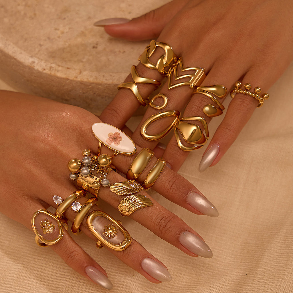Stainless Steel Gold Plated Geometric Ring