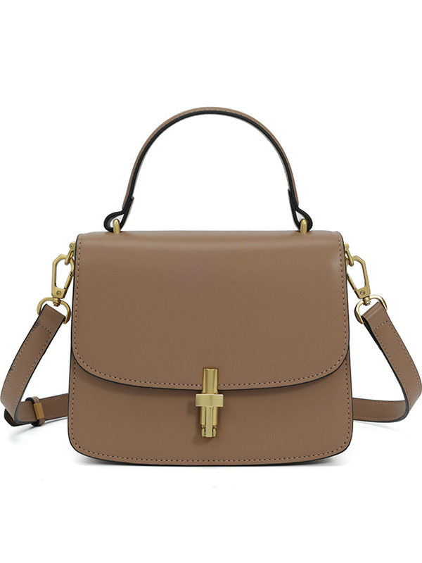 Metal buckle genuine leather small square handbag