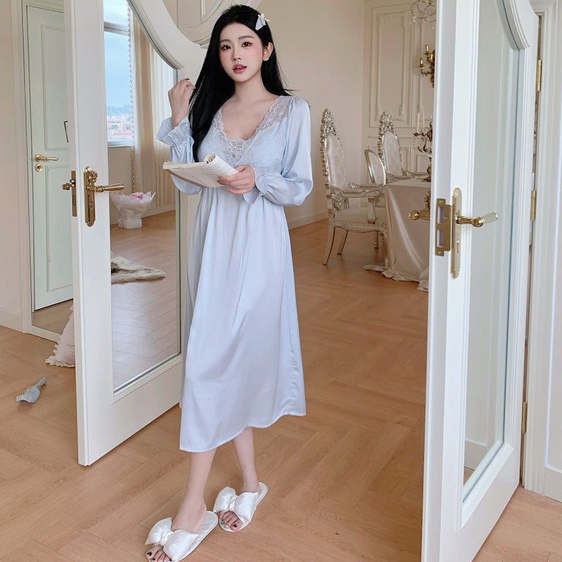 Women Ice Silk Lace Nightgown