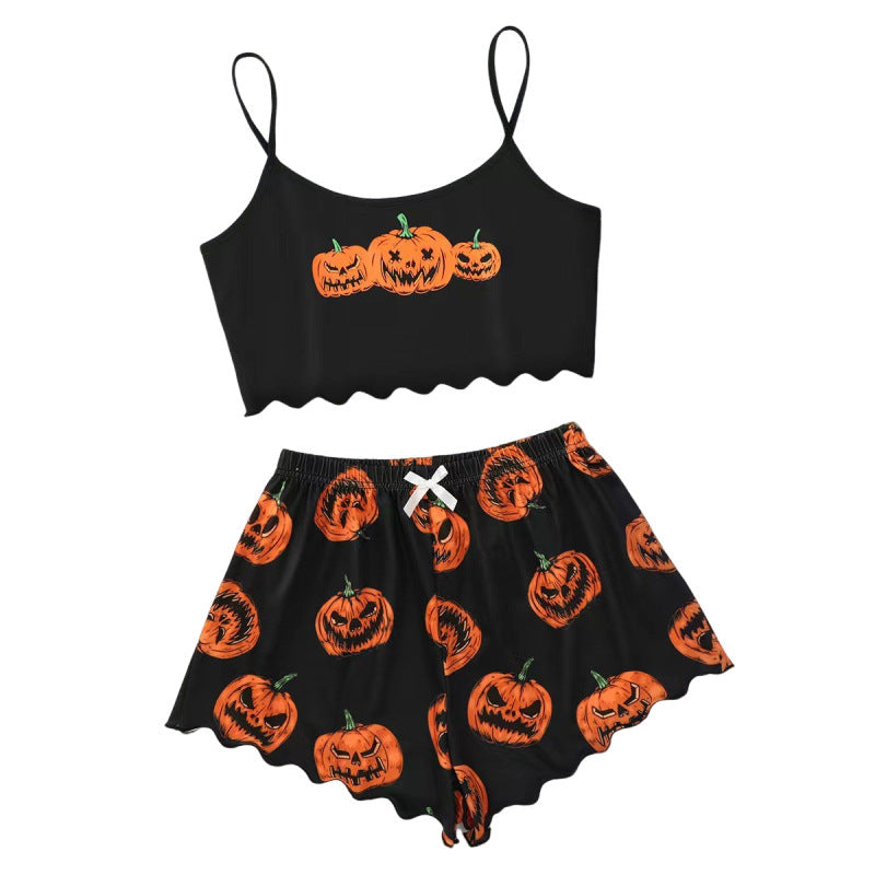 Halloween Pumpkin Print Sleeveless Pajama Set
