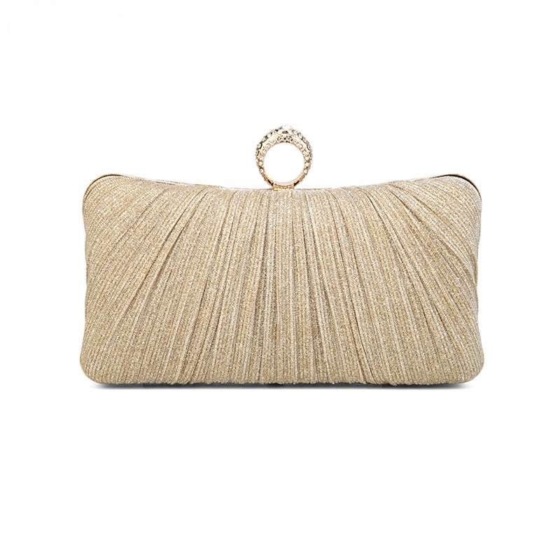 Pleated Shimmer Evening Clutch Bag with Ring Detail