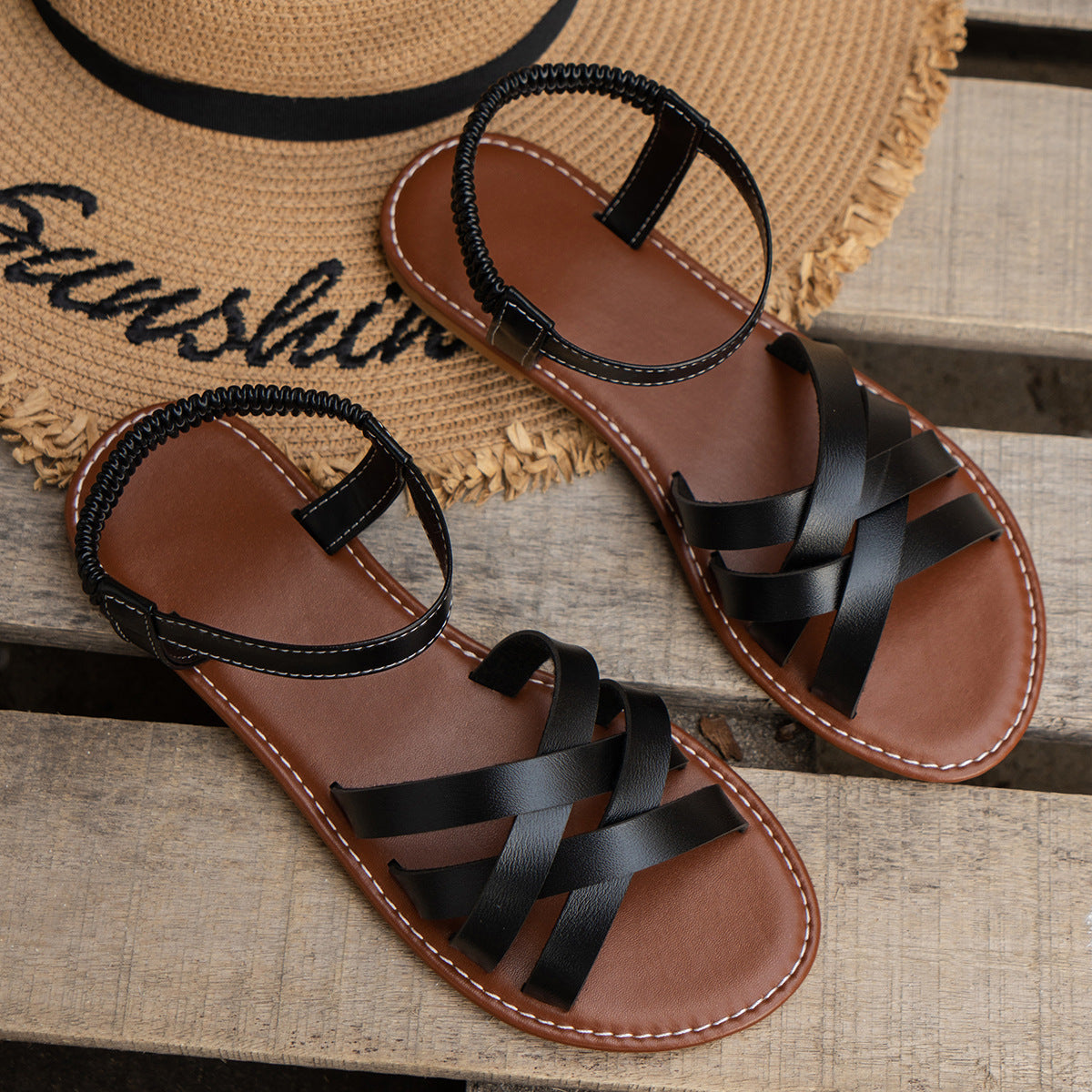 Breathable Beach Elastic Band Cross Strap Sandals