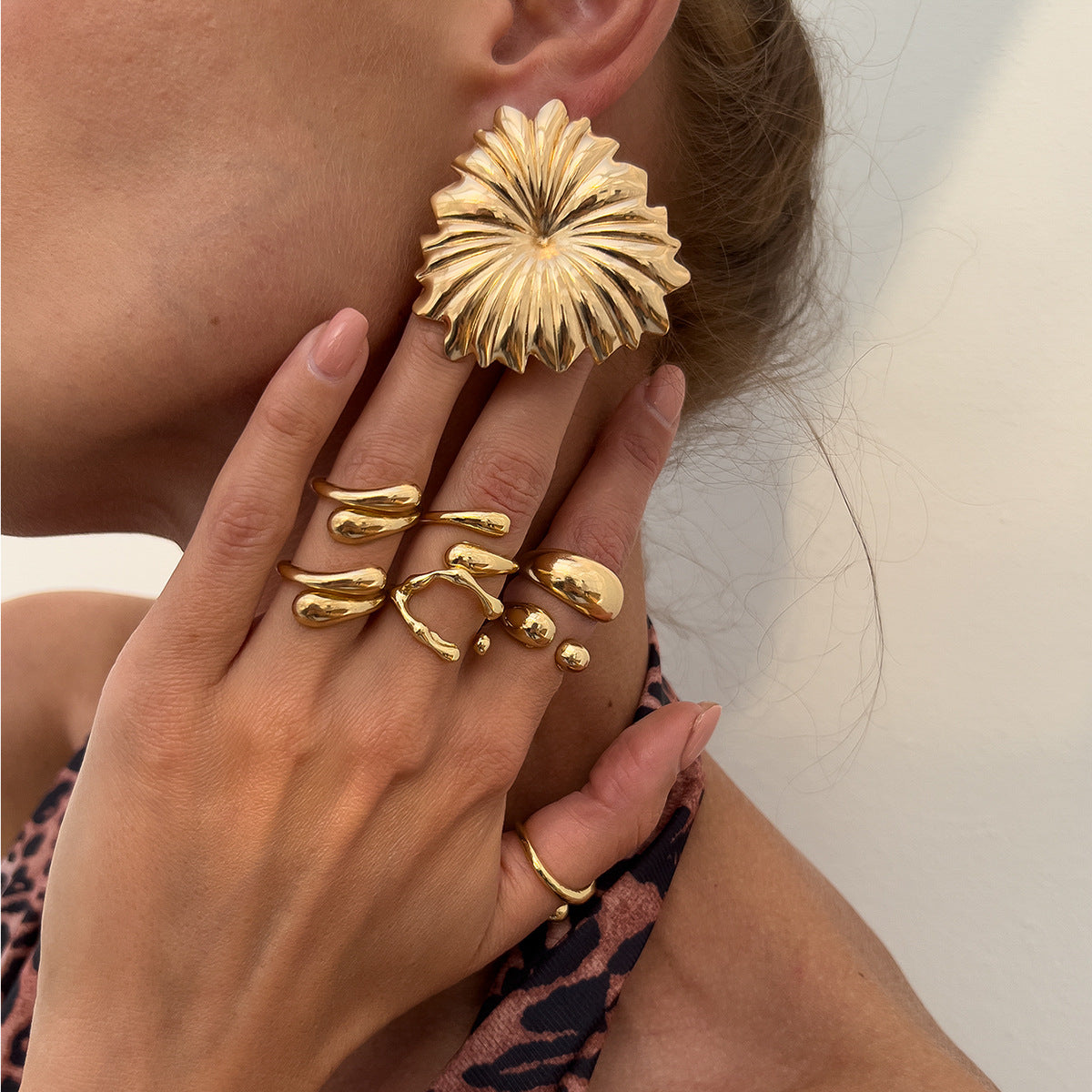 Liquid Lava Geometric Ring Set