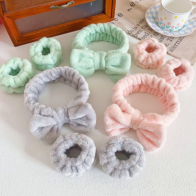 Soft Coral Fleece Hair and Wrist Band Set