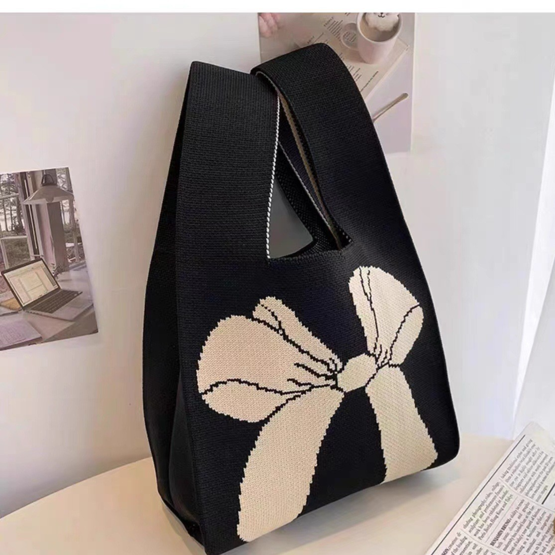 Knitted Woven Handbag with Floral Patterns