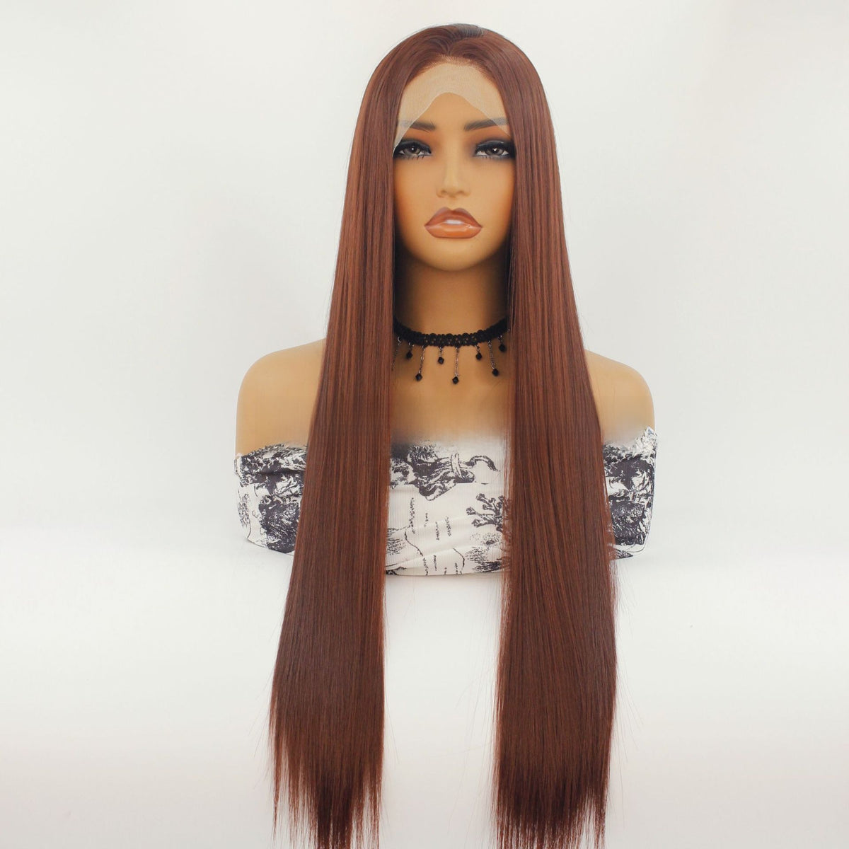 Red-Brown Lace Synthetic Wig with Pre-Pulled Hairline
