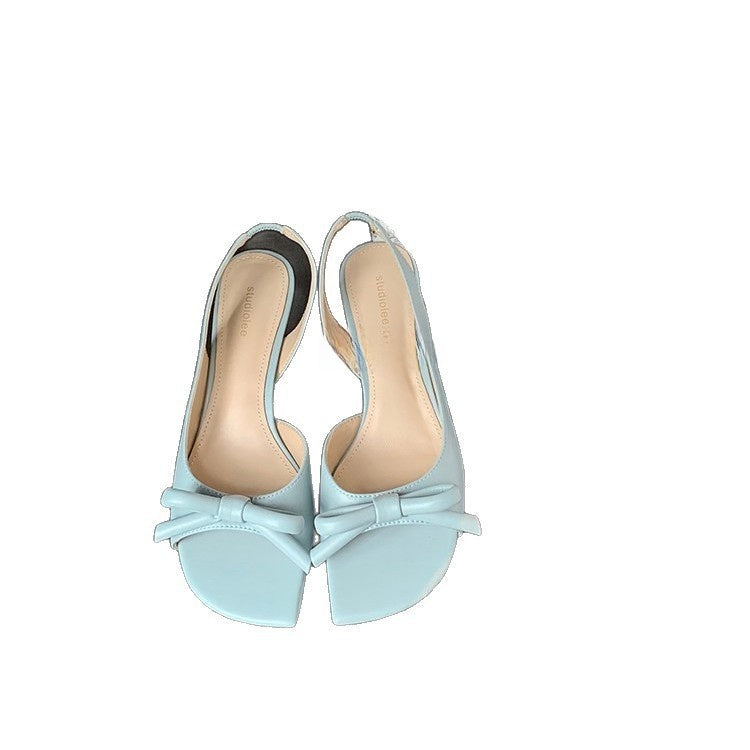 Bowknot Open-Toe Sandals Side Cutout Satin High-Heel Sandals for Women