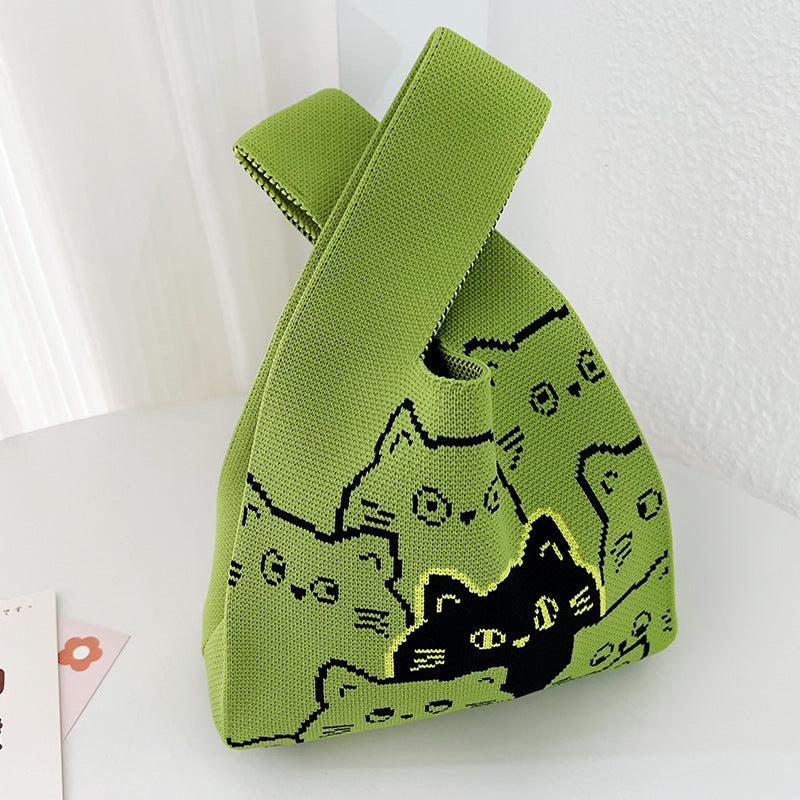 Knitted Woven Handbag with Floral Patterns