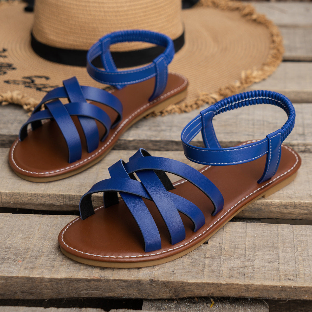 Breathable Beach Elastic Band Cross Strap Sandals