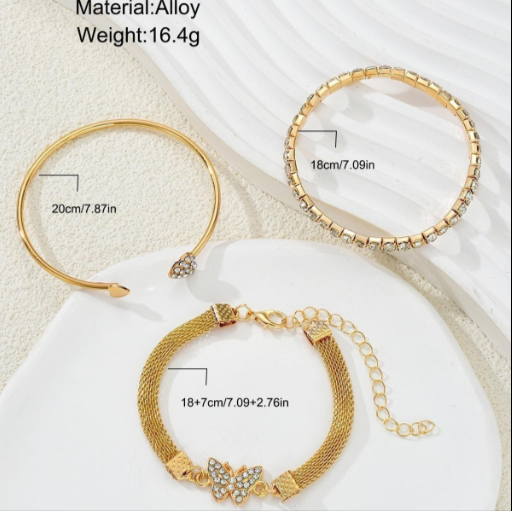 Diamond-Encrusted Open Butterfly Bracelet Set