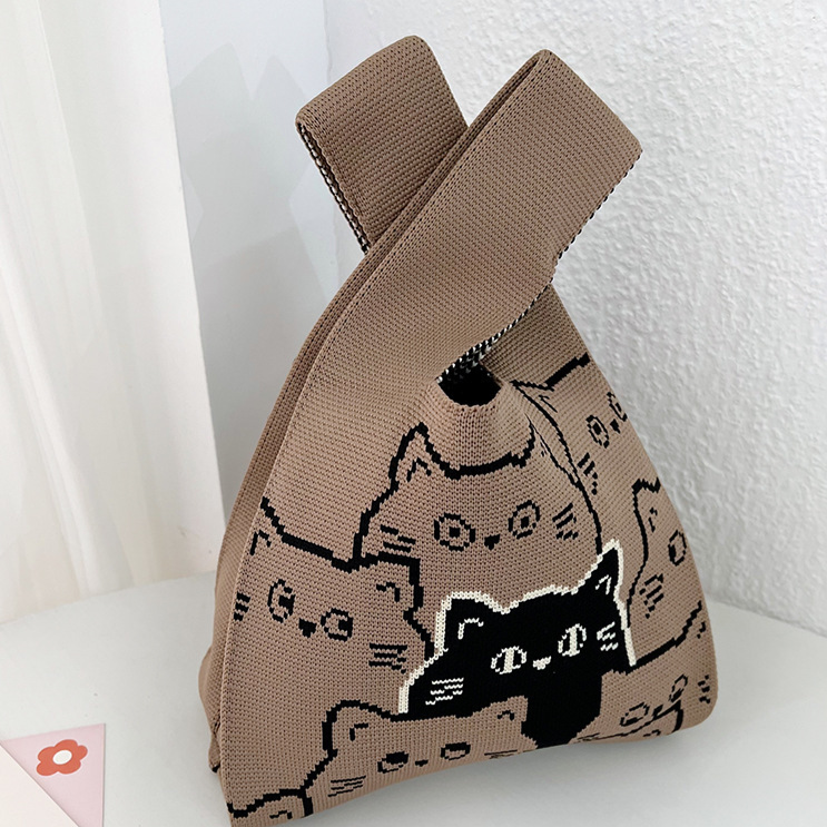 Knitted Woven Handbag with Floral Patterns