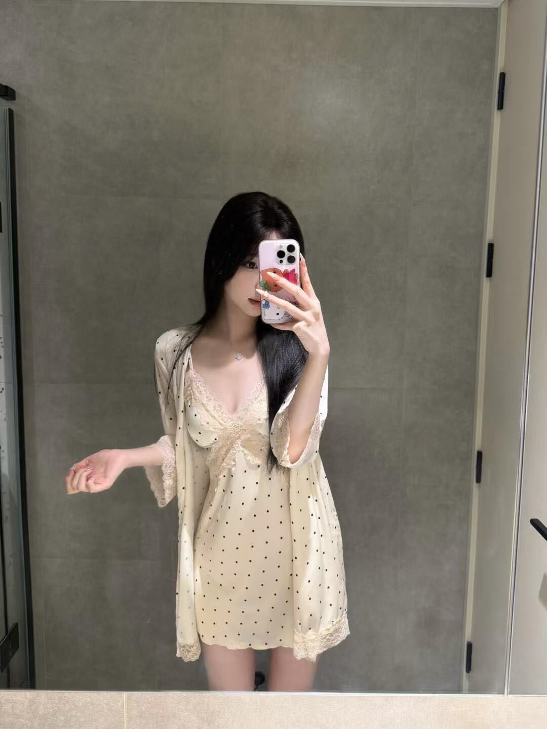 Satin Lace Womens Nightgown Robe Set