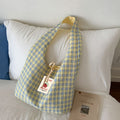 Double-Sided Plaid Canvas Tote Bag