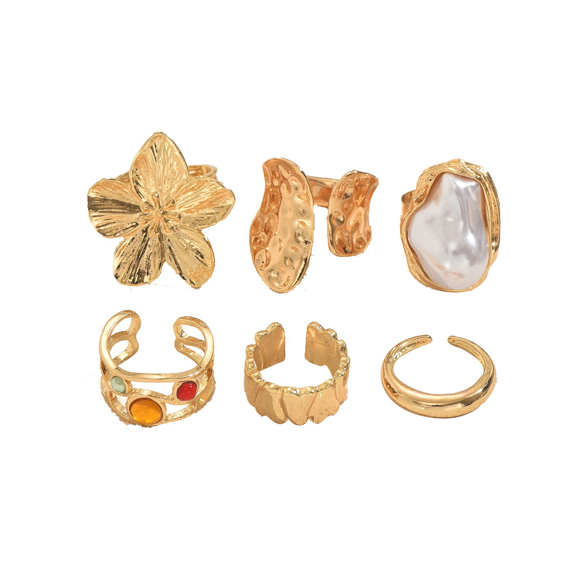 Ring Set Women's Floral Pearl Geometric