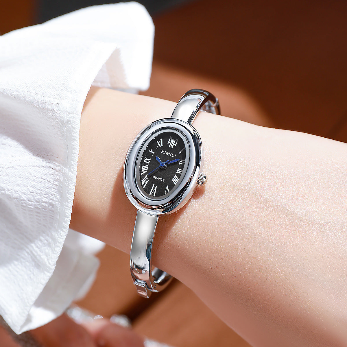 Elegant Oval Stainless Steel Quartz Watch