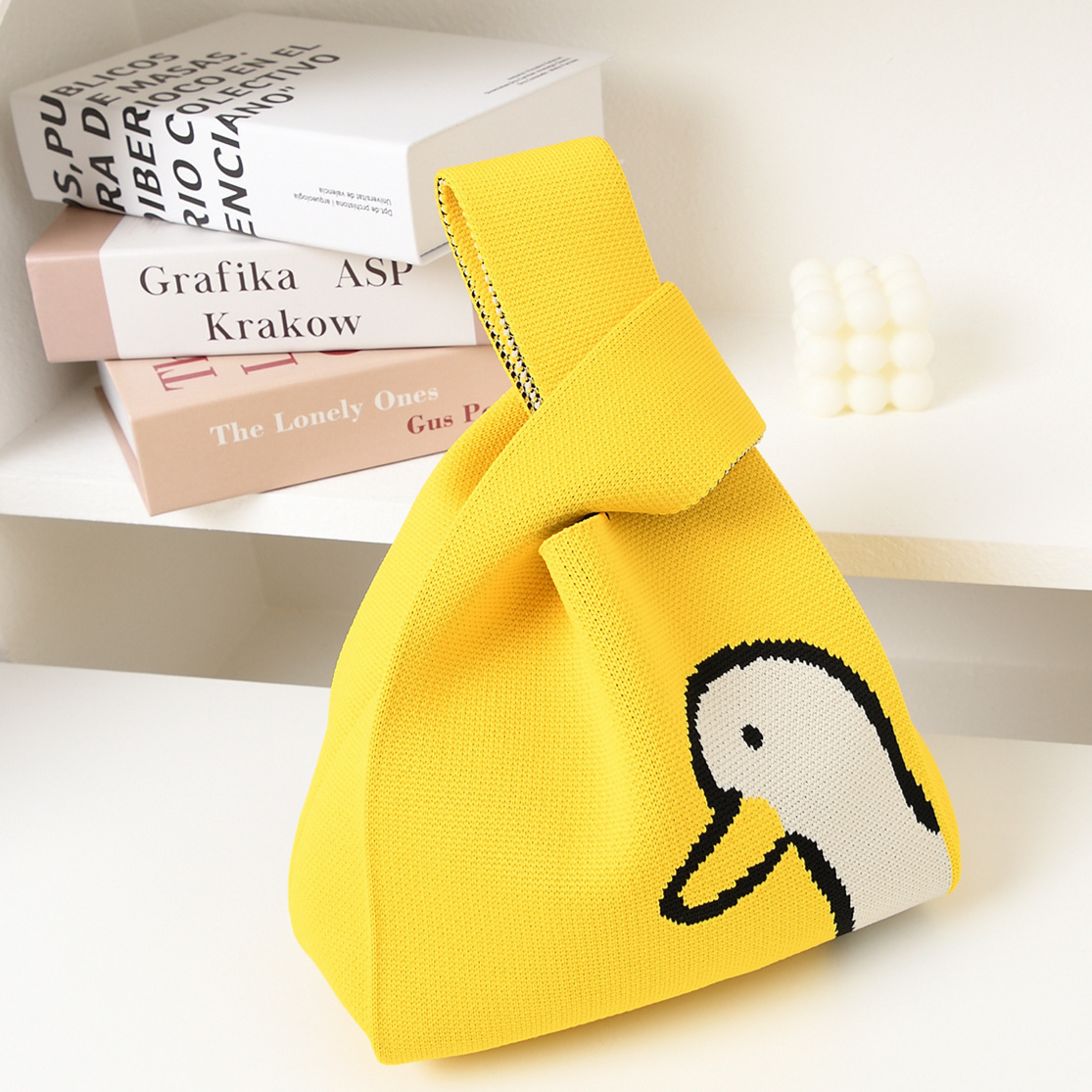 Knitted Woven Handbag with Floral Patterns