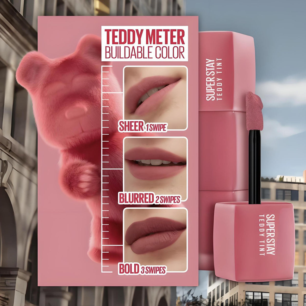 The lips are soft and misty with lip gloss