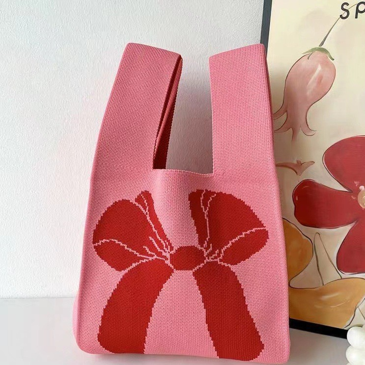 Knitted Woven Handbag with Floral Patterns