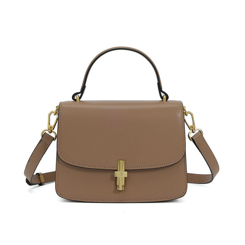 Metal buckle genuine leather small square handbag