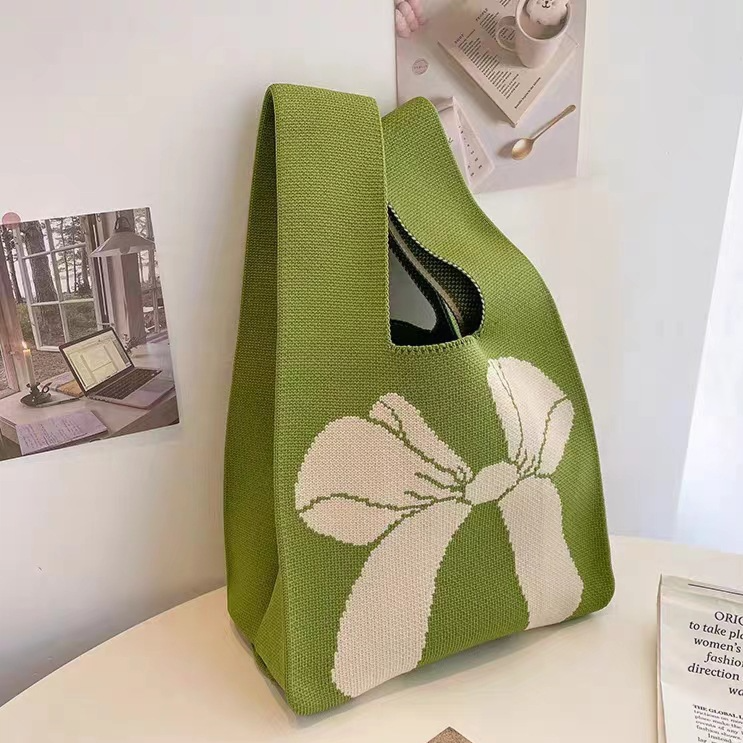 Knitted Woven Handbag with Floral Patterns