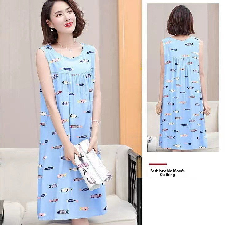 Womens Cotton Silk Sleeveless Nightgown