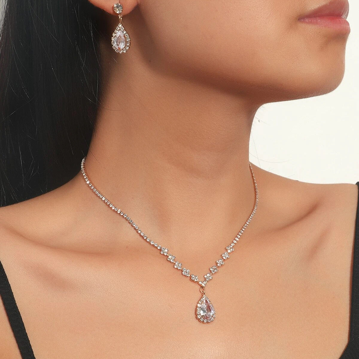 Fashion Minimalist Water Drop Pendant Necklace Earrings Bracelet Ring