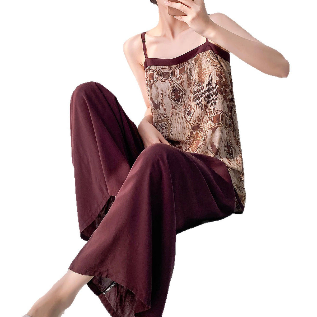 Cotton Silk Pajama Set with Strapless Camisole