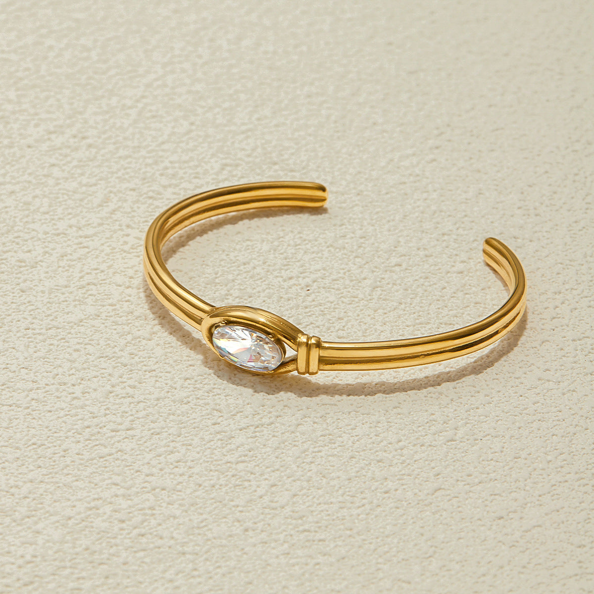 Stainless Steel, White Zircon, Double-Layered Open Stainless Steel Bracelet