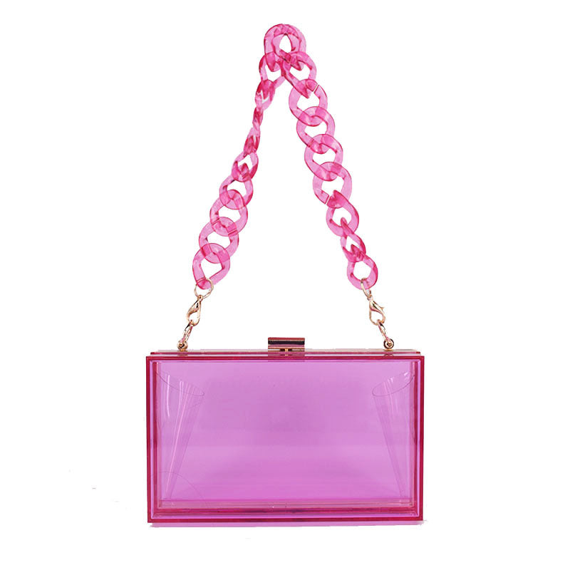 Transparent Acrylic Small Square Bag with Resin Chain