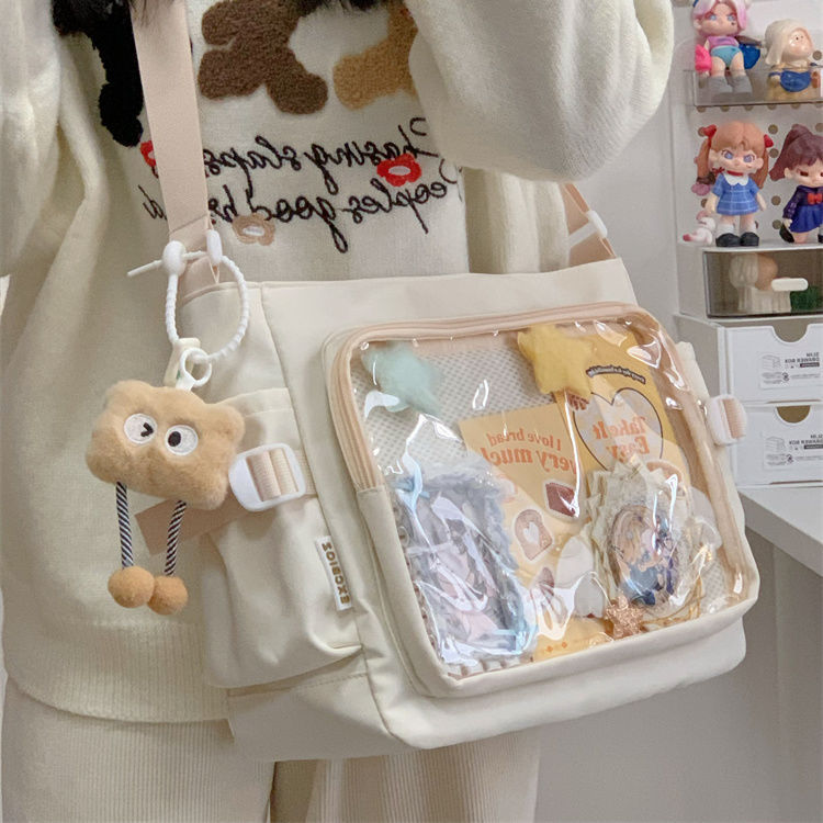 Transparent Crossbody Bag with Decorative Pendant